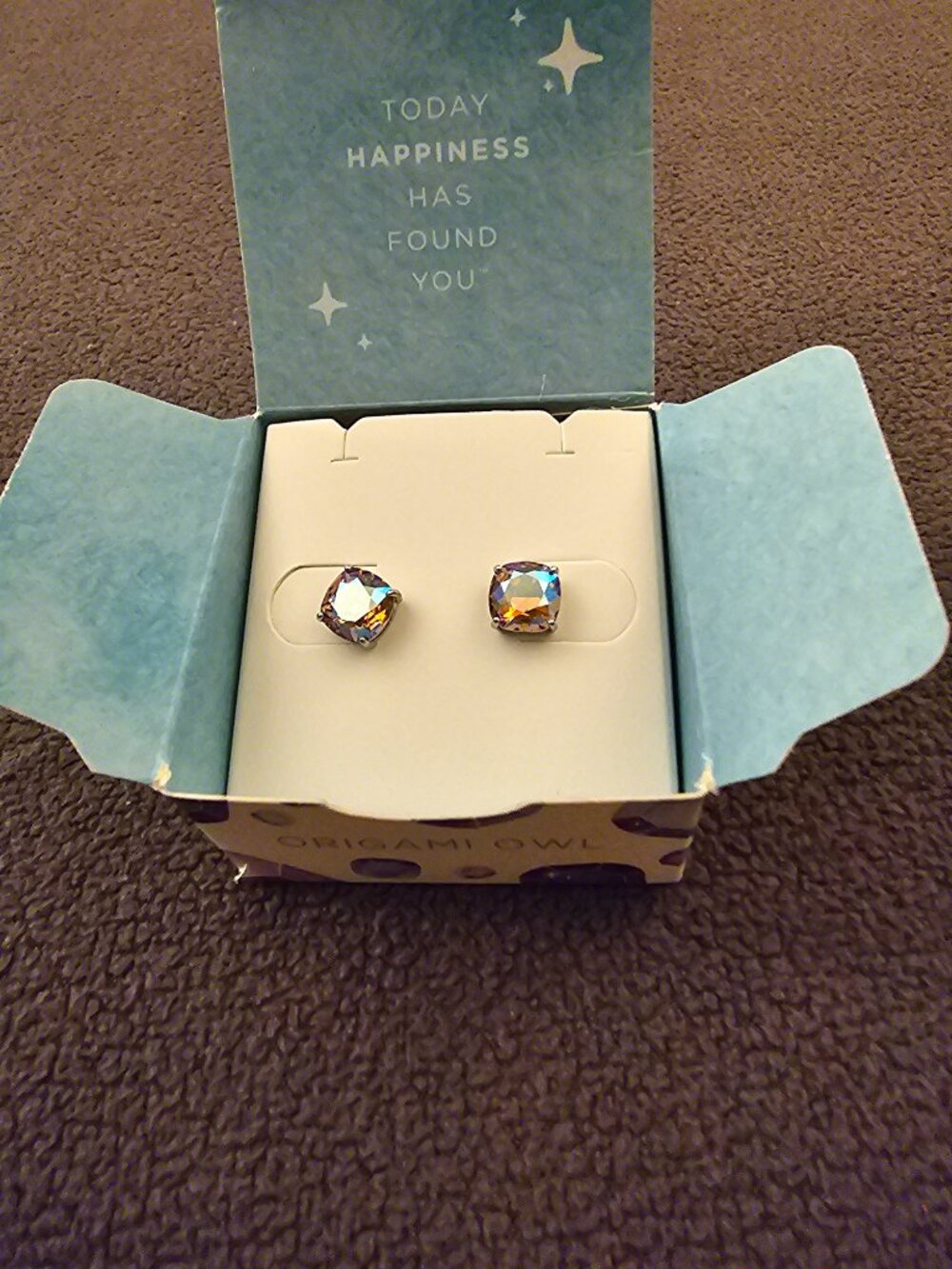 Origami Owl Mini Clara Stud Earrings Colorado Topaz Shimmer Silver CER0124 NIB